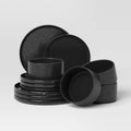 12pc Stoneware Stella Dinnerware Set Black - Threshold