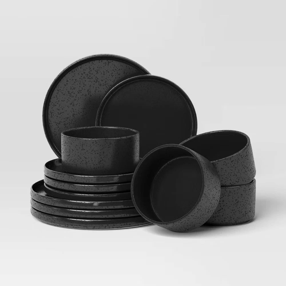 12pc Stoneware Stella Dinnerware Set Black - Threshold