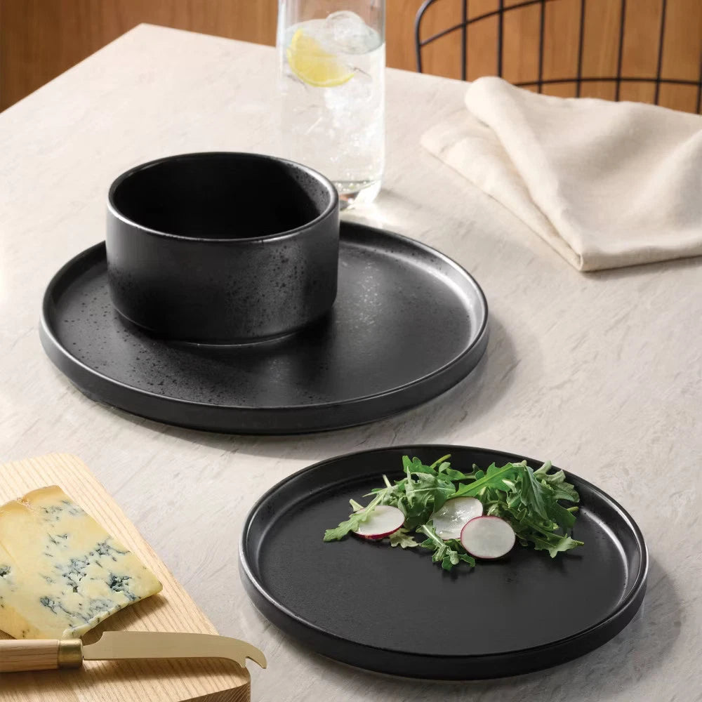 12pc Stoneware Stella Dinnerware Set Black - Threshold