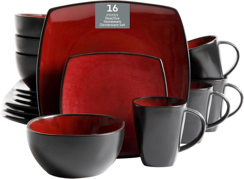 Soho Lounge Square Reactive Glaze Dinnerware Set,RedService for 4