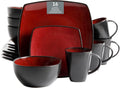 Soho Lounge Square Reactive Glaze Dinnerware Set,RedService for 4