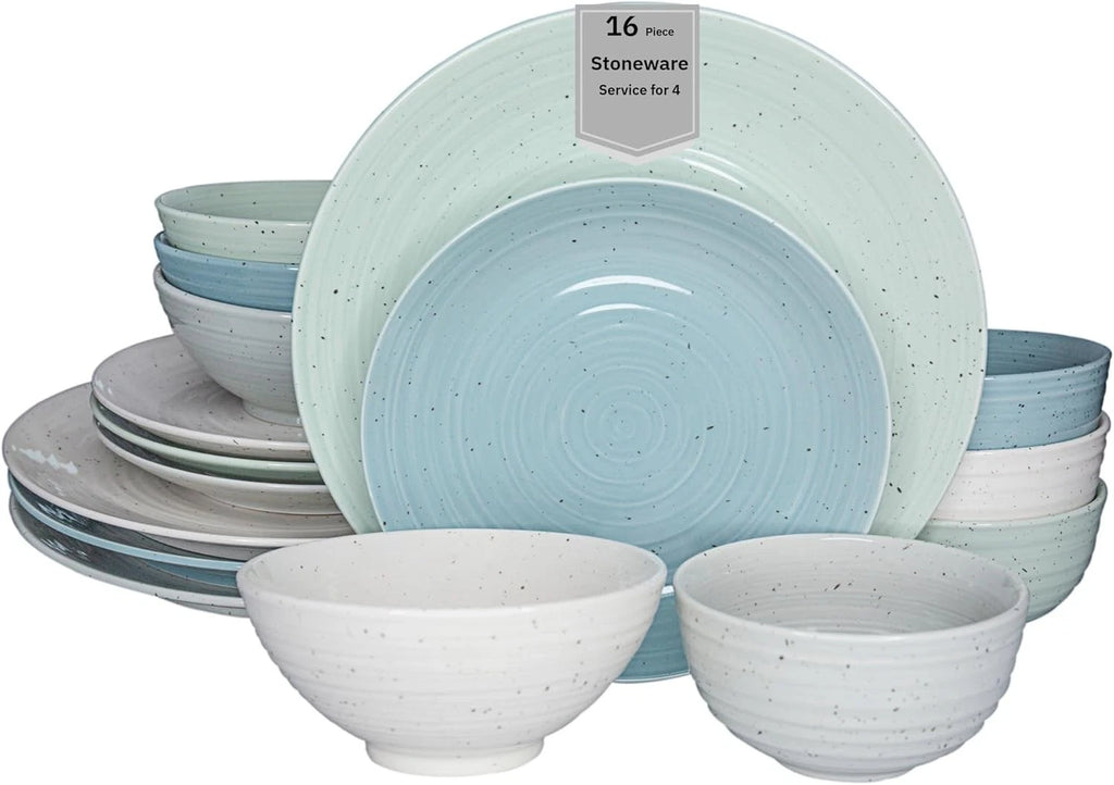 16-Piece Stoneware Dinnerware Set for 4, Green
