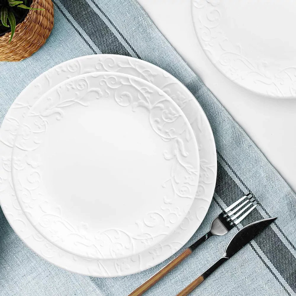 18pc Vitrelle Embossed Bella Faenza Dinnerware Set White: Floral